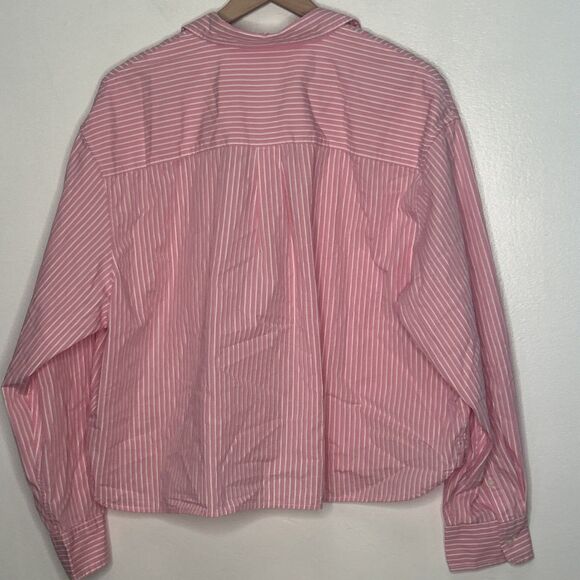 gap x love shack fancy blouse XL Pink Stripe Oxford Preppy Long Sleeve Collared - Picture 4 of 4